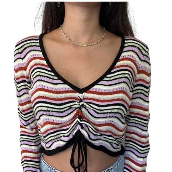 Pac Sun LA Hearts Striped Long Sleeved Cropped Sweater Size Medium - Picture 1 of 8